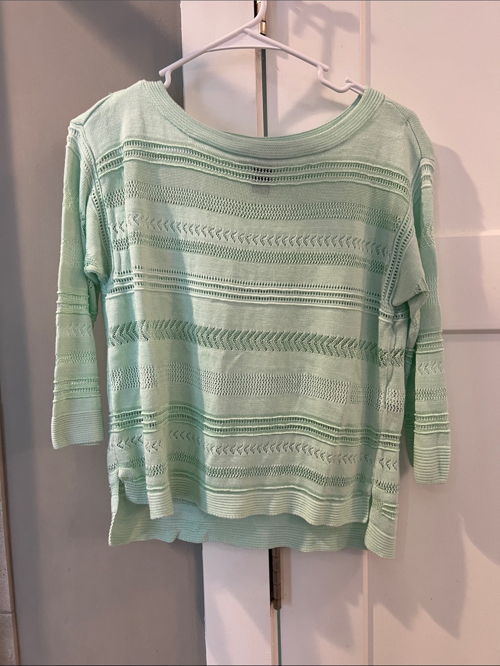 White House Black Market Light Mint Knit Openwork Sweater